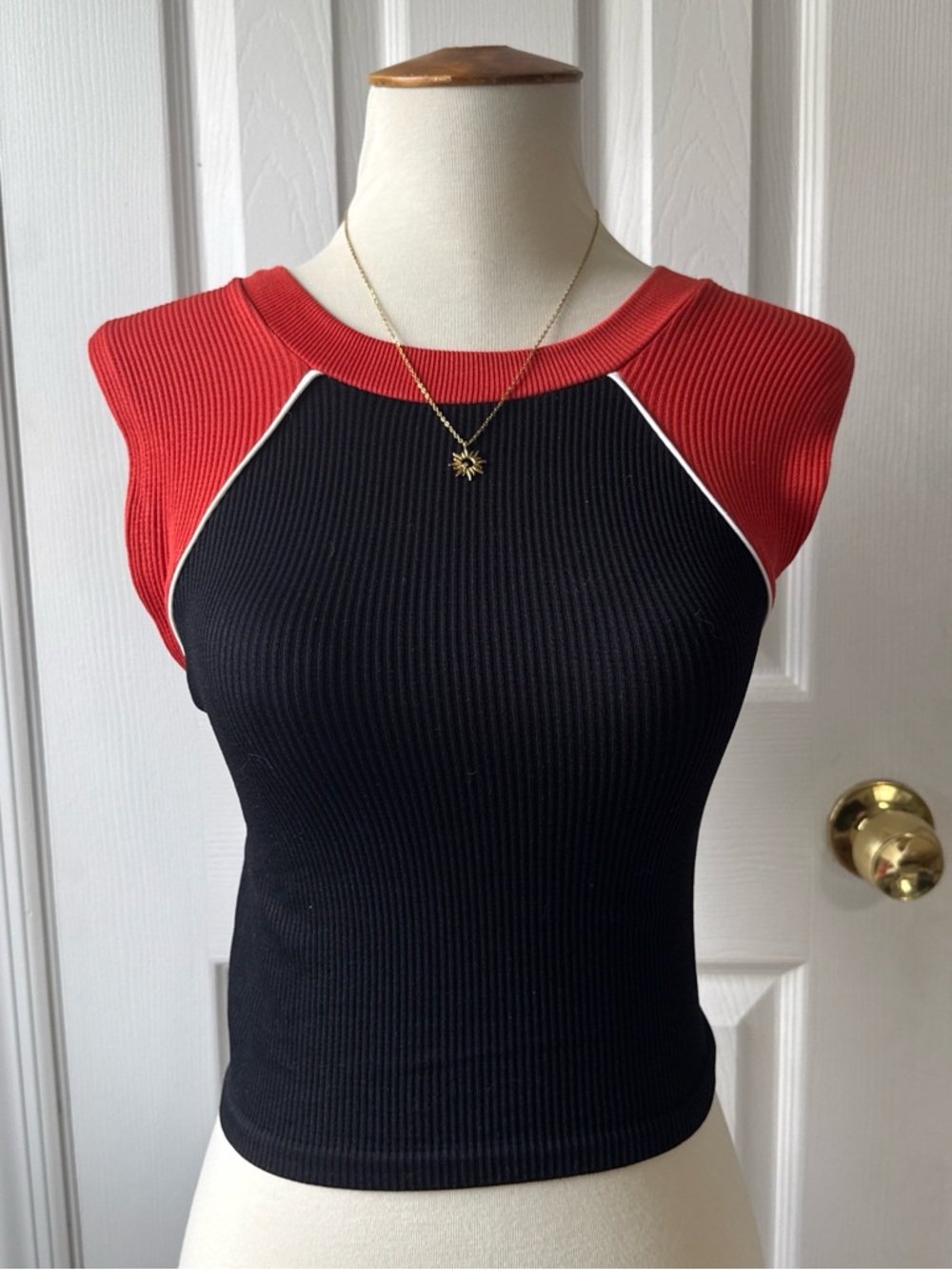 Urban Outfitters Black and Red Ribbed Colorblock Tank